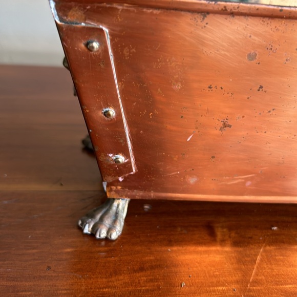 Antique Copper Brass Lion Head Handles PLANTER Trough Claw Feet 16”x 5 3/4” x 4” - Picture 7 of 10